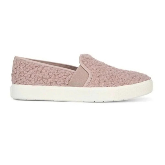 VINCE sz. 8M Shearling Fuzzy Blair Slip On Sneaker Flats Pink Faux Fur Leather - Picture 5 of 12